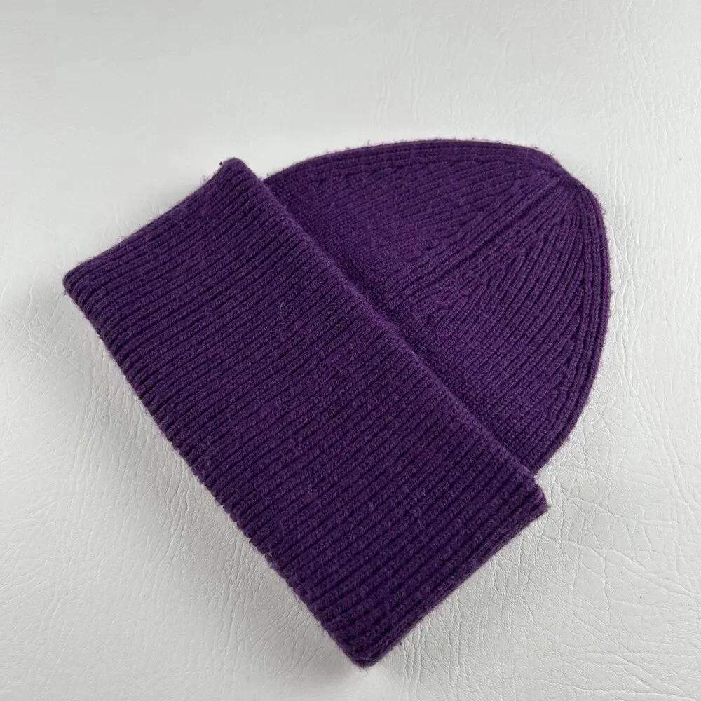 Michael Kors Purple Cuffed Beanie Women’s Wool Blend Ribbed Knit Logo Hat